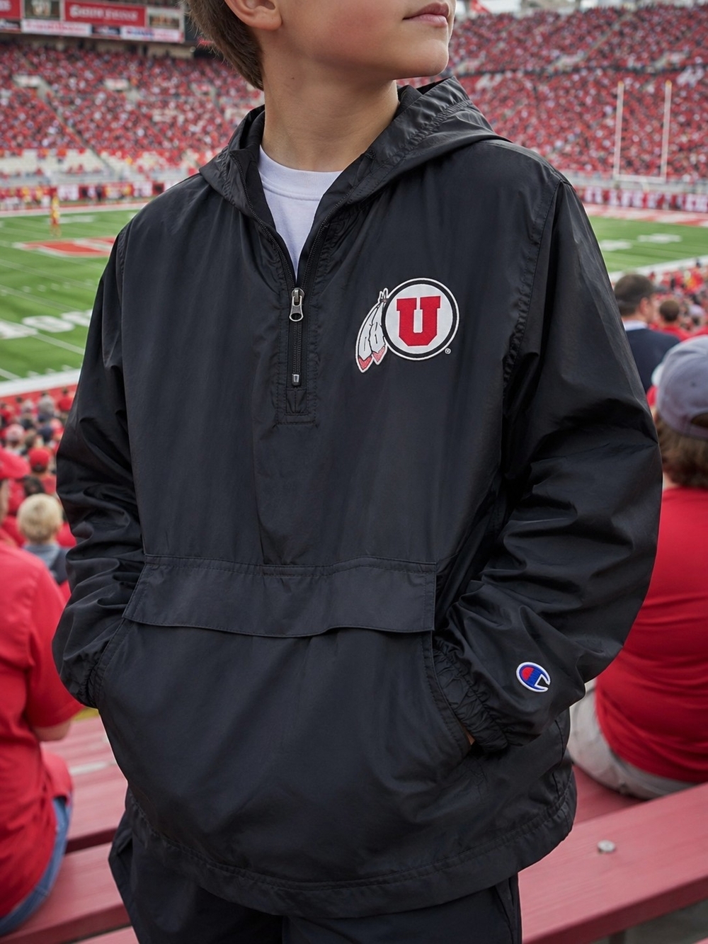 Champion Utah Utes Youth L 10-12 Hooded Pullover Windbreaker NCAA
